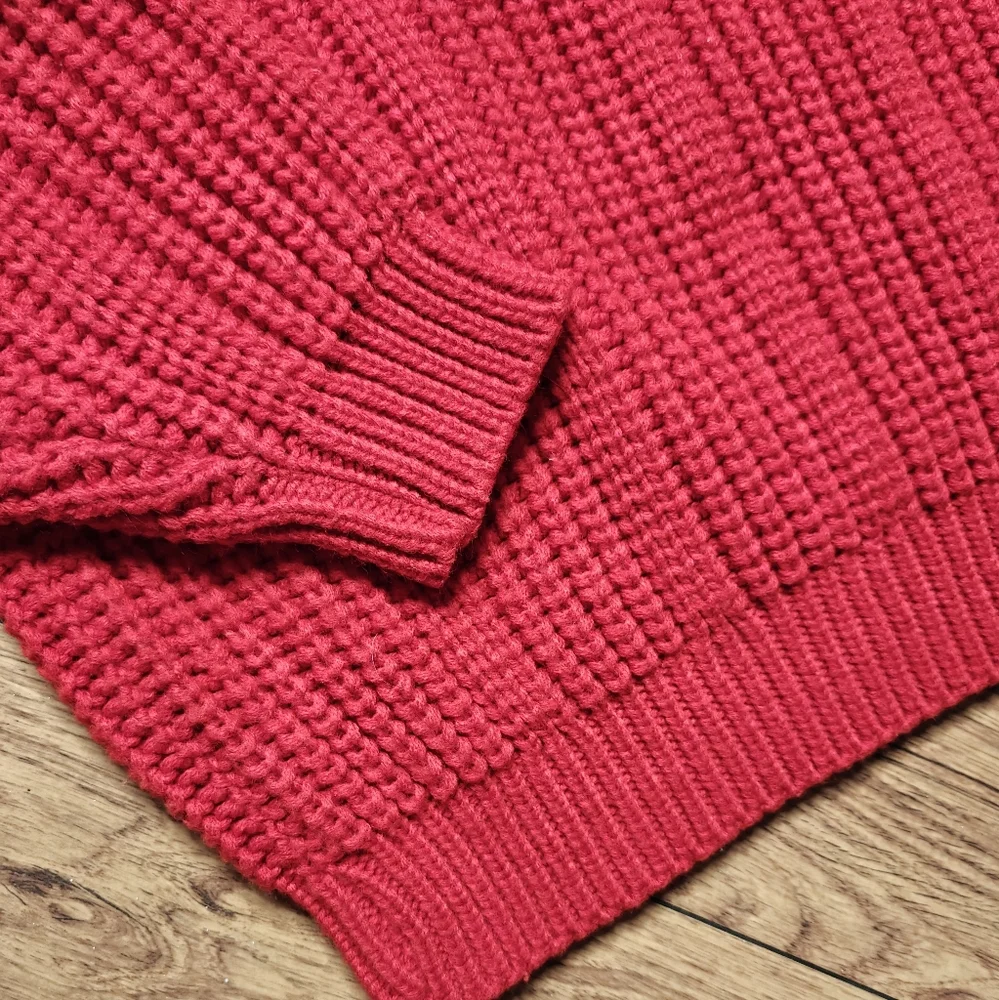VTG Red Cable Knit Sweater Pullover Holiday‎ Mock Neck Chunky Ribbed Women's Med